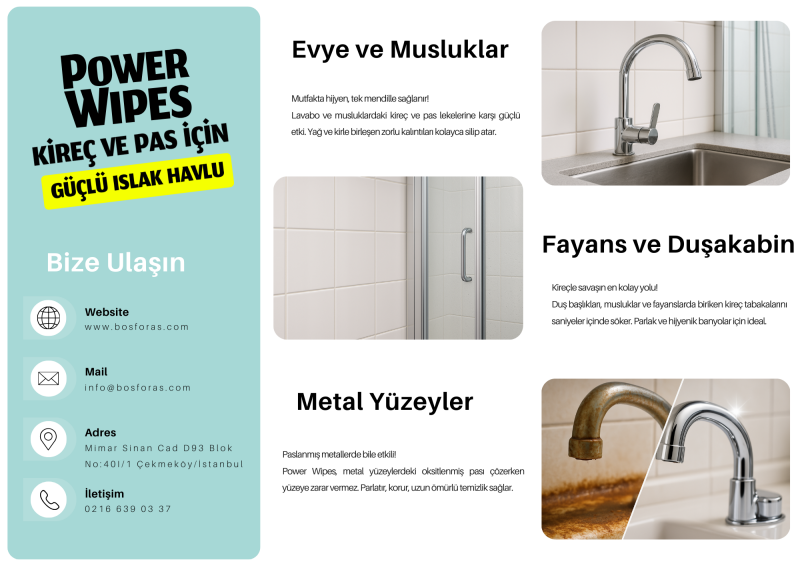 Power Wipes Kireç ve Pas İçin Güçlü Islak Havlu 50 Adet - 3