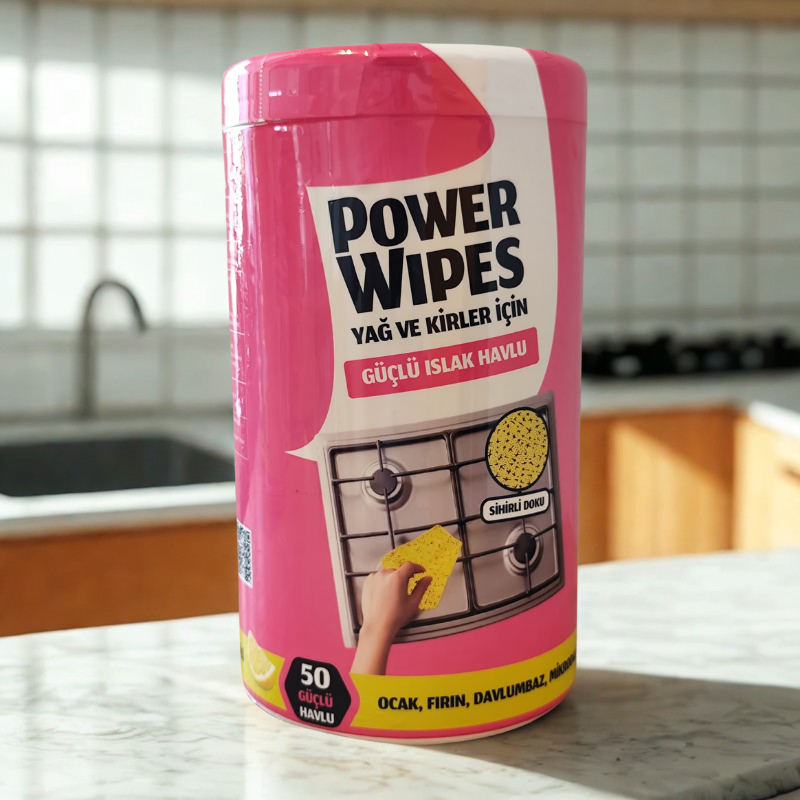 Power Wipes Yağ ve Kirler İçin Güçlü Islak Havlu 50 Adet - 1