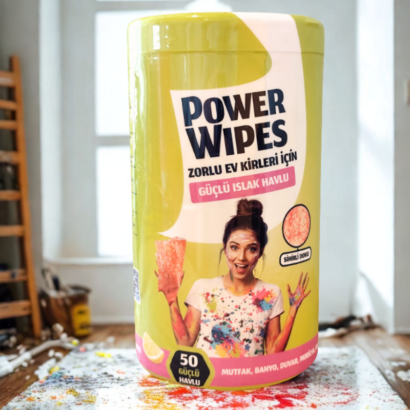 Power Wipes Zorlu Ev Kirleri İçin Güçlü Islak Havlu 50 Adet - 1