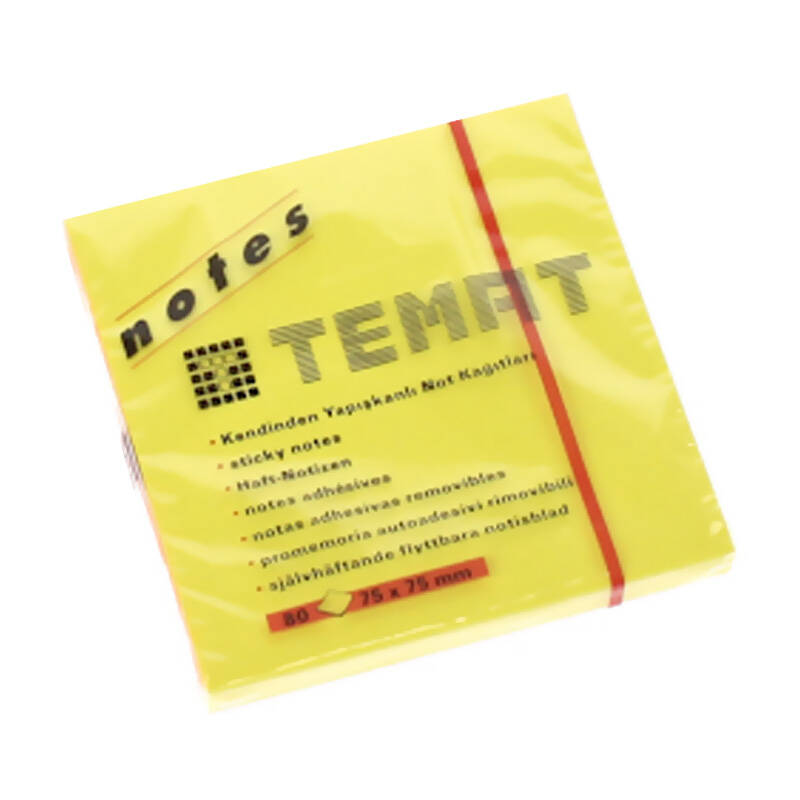 Temat 11515 Yapışkanlı Not Kağıdı 75X75 Fosforlu Sarı - 1